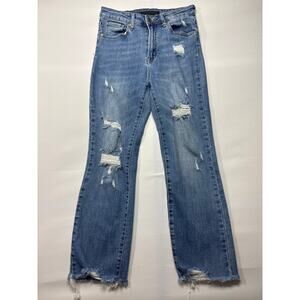 Risen Jeans Women's Distressed Straight Leg Stretch Blue Jeans - 27/5 (27x26.5)